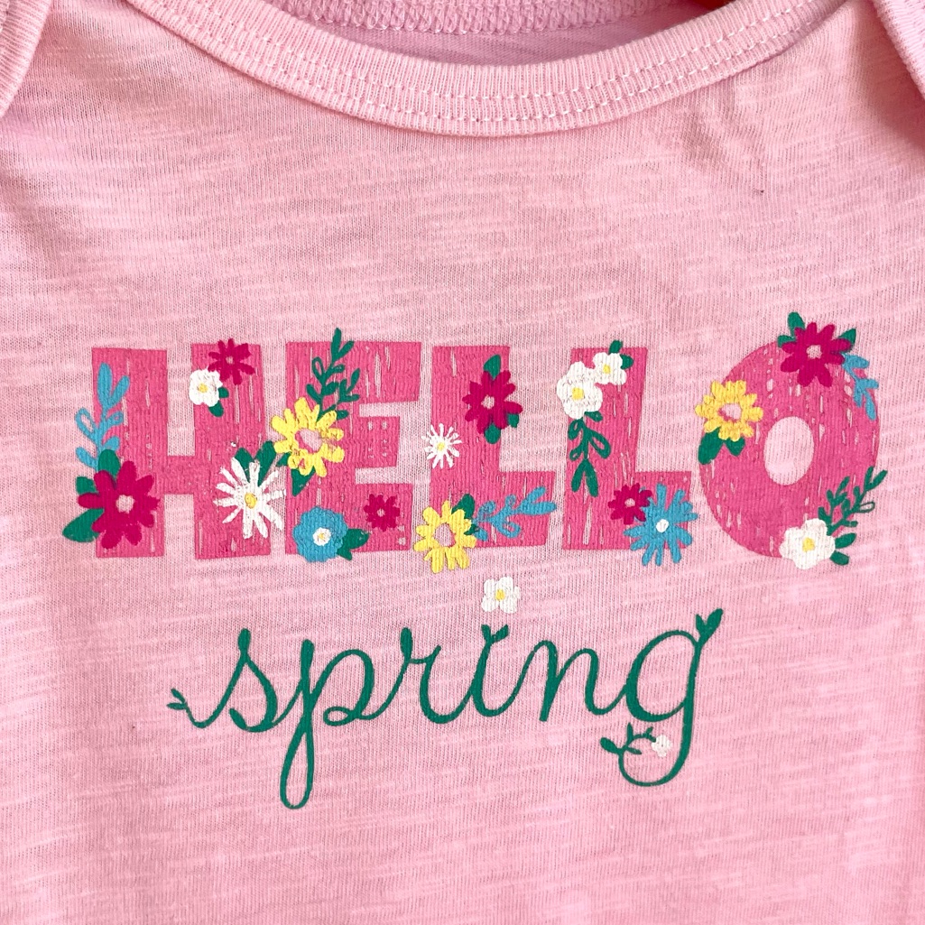 10/$30 Hello Spring Baby Girl Onesie Bodysuit, Peony Pink, Short Sleeves